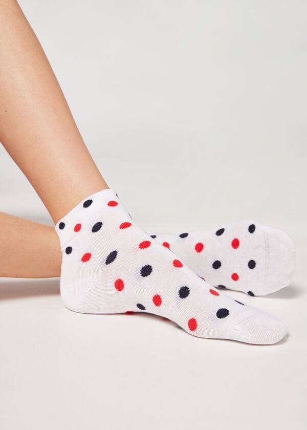 Calzedonia Polka Dot Pattern Corta Donna Calzini Bianche | IT2471AP