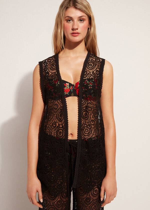 Calzedonia Senza Maniche Crochet Donna Cover Ups Nere | IT2115SO