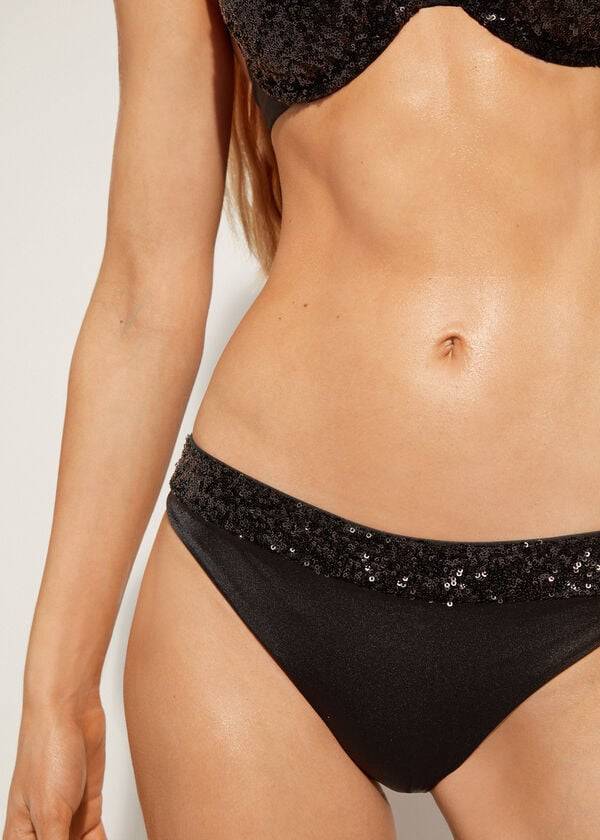 Calzedonia Sequined Cannes rosa Donna Slip Bikini Nere | IT1539IS