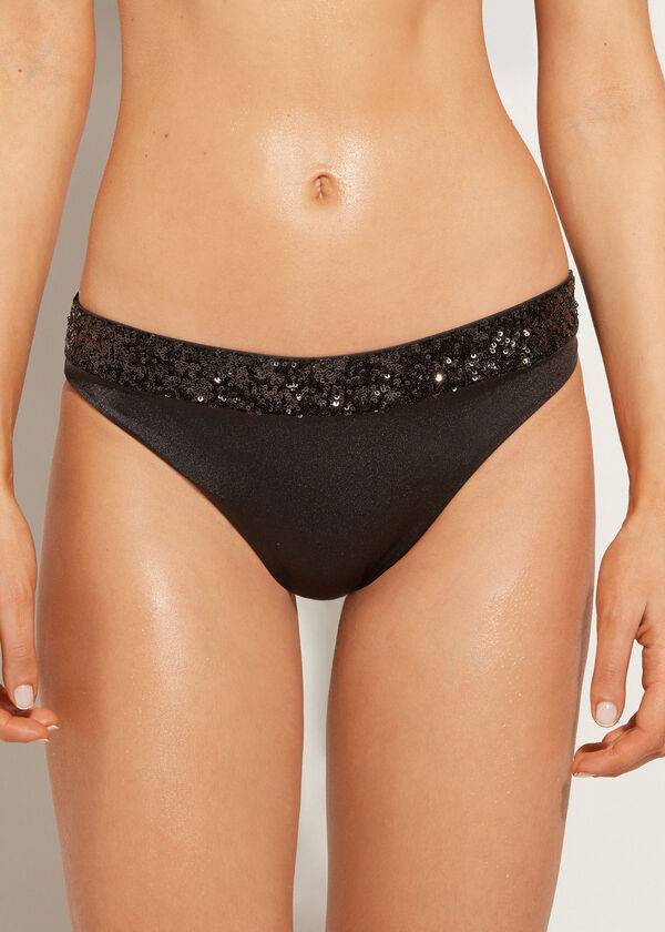 Calzedonia Sequined Cannes rosa Donna Slip Bikini Nere | IT1539IS