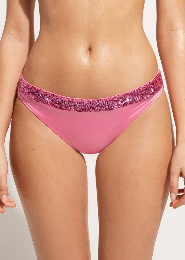 Calzedonia Sequined Cannes rosa Donna Slip Bikini Rosa | IT1540OR