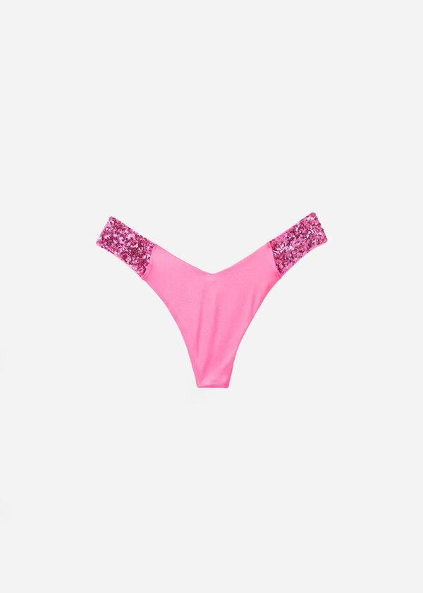 Calzedonia Sequined High-Cut Brazilian Cannes Cheeky Donna Slip Bikini Rosa | IT1546GL