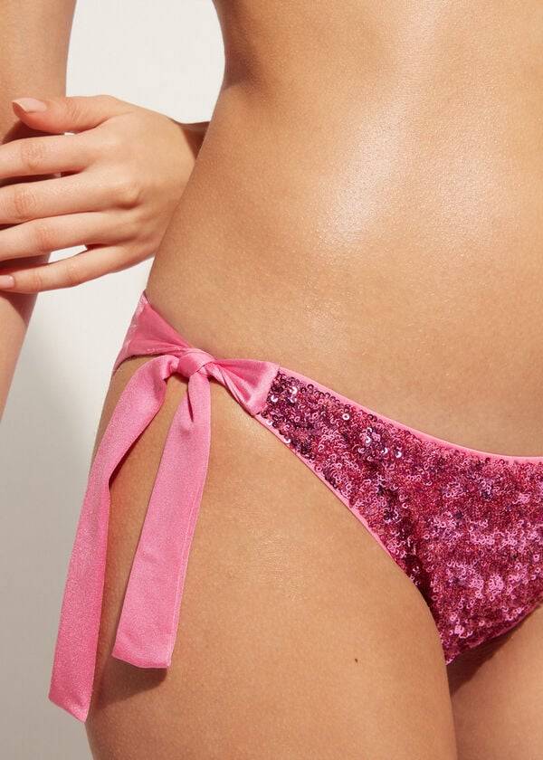 Calzedonia Sequined Side-Tie Cannes Donna Slip Bikini Rosa | IT1550LH