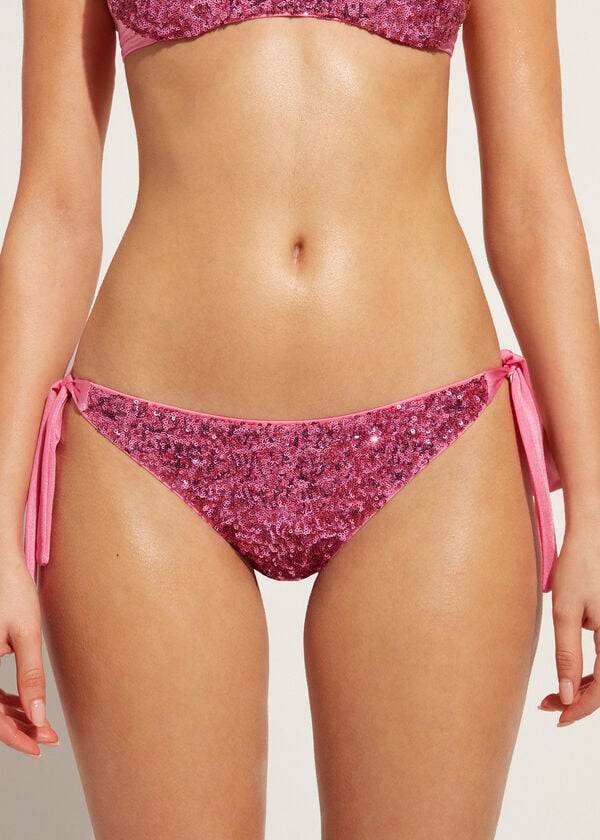 Calzedonia Sequined Side-Tie Cannes Donna Slip Bikini Rosa | IT1550LH