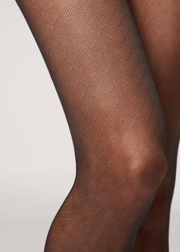 Calzedonia Sheer 20 Denier Diamond-Pattern Eco Patterned Donna Collant Nere | IT1126AP