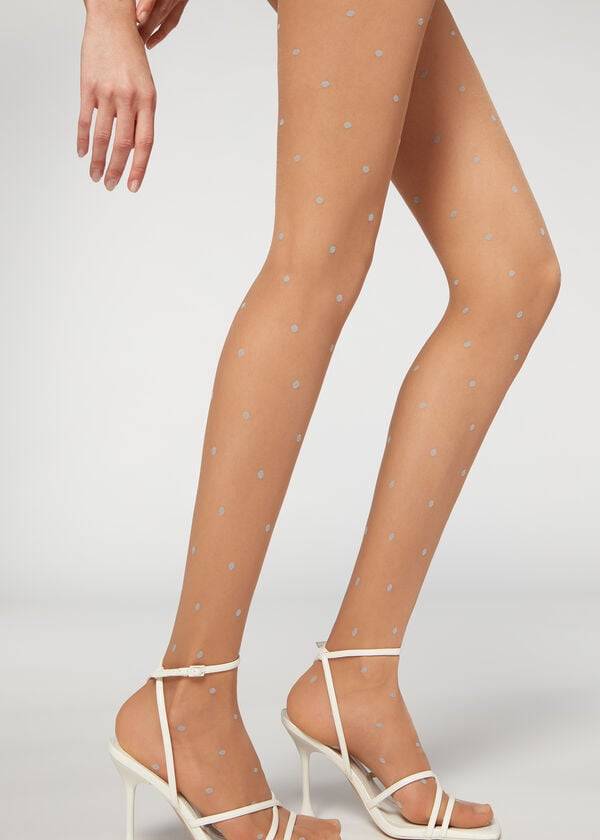 Calzedonia Sheer 30 Denier All-Over Polka-Dot Patterned Donna Collant Beige | IT1129FM