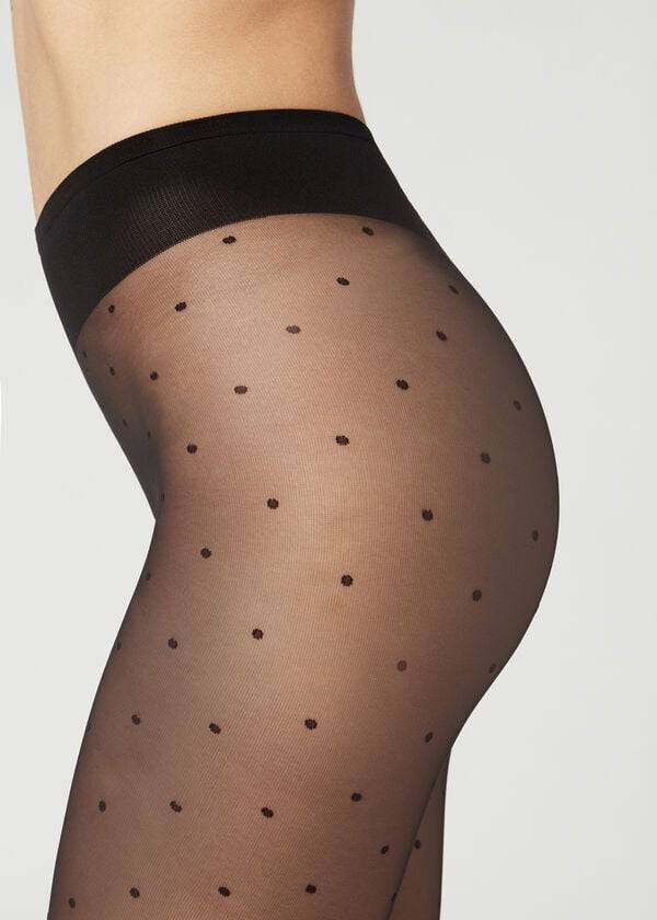 Calzedonia Sheer polka dot Donna Collant Nere | IT1236JJ