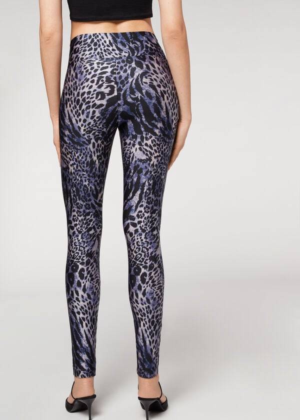 Calzedonia Shiny Animal-Print Ginnastica Donna Leggings Blu Grigie | IT2680EX