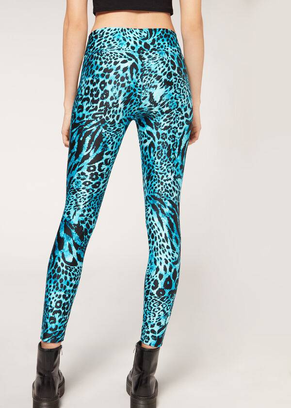 Calzedonia Shiny Animal-Print Ginnastica Donna Leggings Verde Acqua | IT2681WY