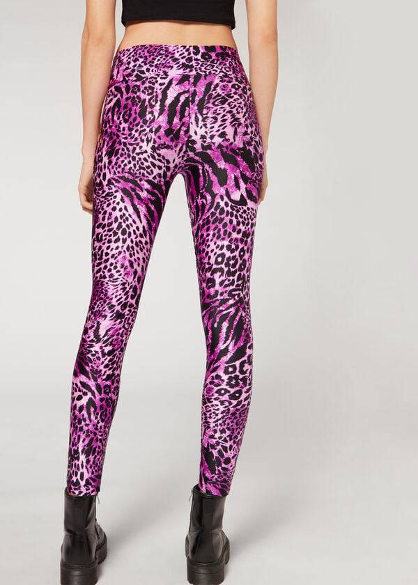 Calzedonia Shiny Animal-Print Ginnastica Donna Leggings Rosa | IT2682QZ