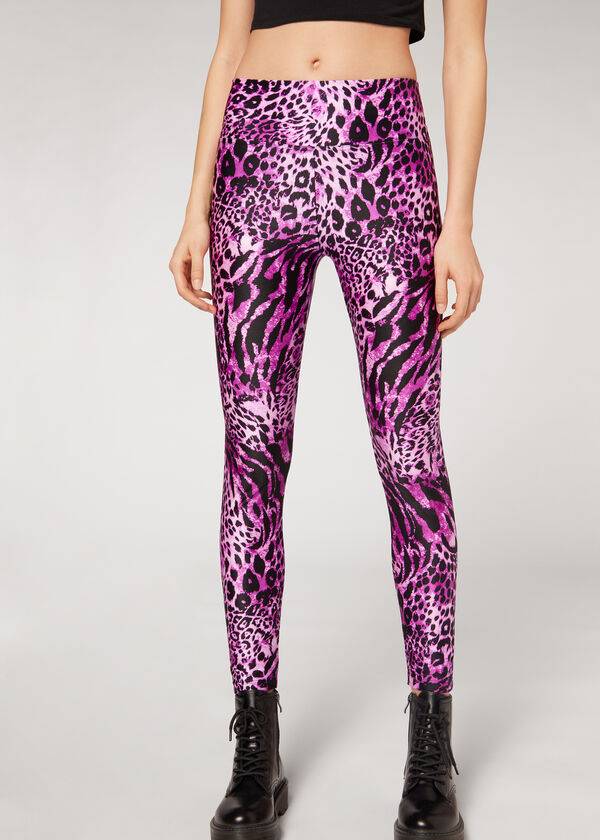 Calzedonia Shiny Animal-Print Ginnastica Donna Leggings Rosa | IT2682QZ