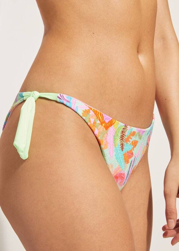 Calzedonia Side-Tie Brazilian Foliage Tahiti Donna Slip Bikini Verdi | IT1568AP