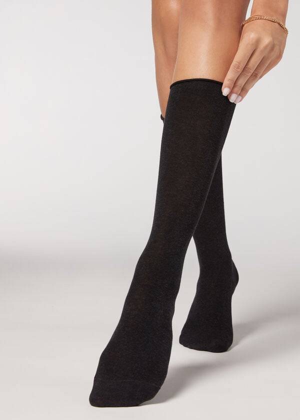 Calzedonia Smooth Cotone Mid-Calf Long Donna Calzini Grigie | IT2258NB