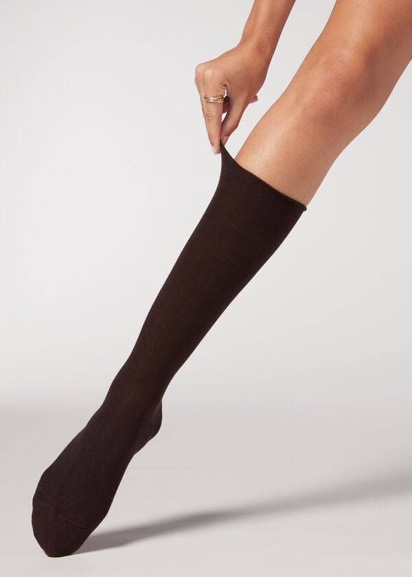 Calzedonia Smooth Cotone Mid-Calf Long Donna Calzini Caffè | IT2260QZ