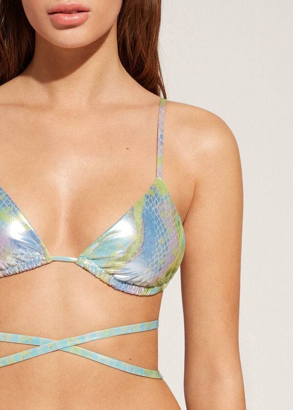 Calzedonia Snake-Pattern Triangle String Las Palmas Donna Top Bikini Verdi | IT1959SO