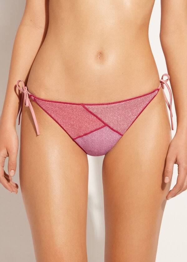 Calzedonia String Tie Lamé Lisbona Donna Slip Bikini Rosa | IT1621SO