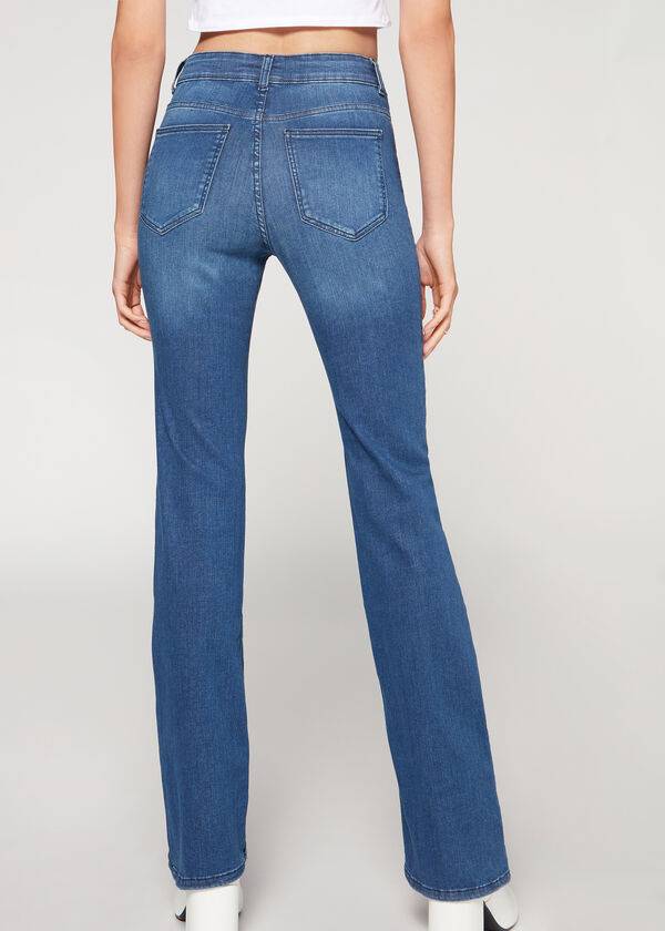 Calzedonia Super Flex Denim High Vita Bootcut Donna Jeans Blu | IT2614BC