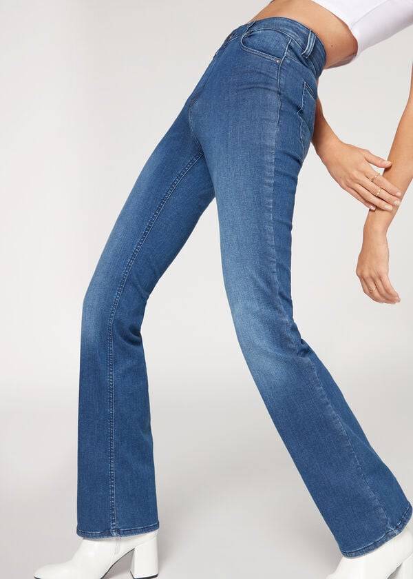 Calzedonia Super Flex Denim High Vita Bootcut Donna Jeans Blu | IT2614BC