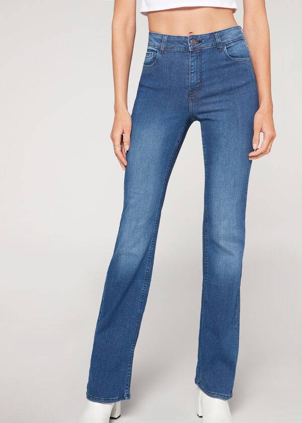 Calzedonia Super Flex Denim High Vita Bootcut Donna Jeans Blu | IT2614BC