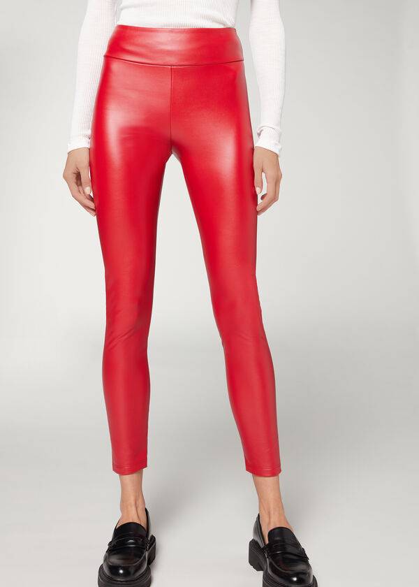 Calzedonia Thermal Pelle Effect Donna Leggings Rosse | IT2699AP