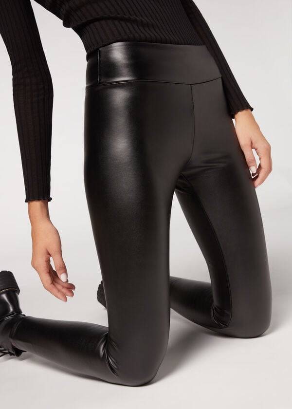 Calzedonia Thermal Pelle Effect Donna Leggings Nere | IT2700PQ