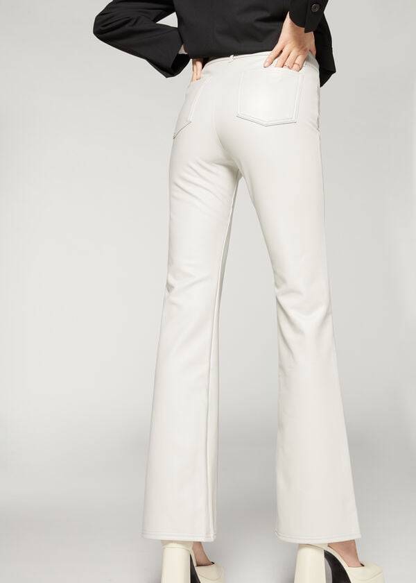 Calzedonia Zip and Button Coated Thermal Flared Donna Pantaloni Bianche | IT2744PQ